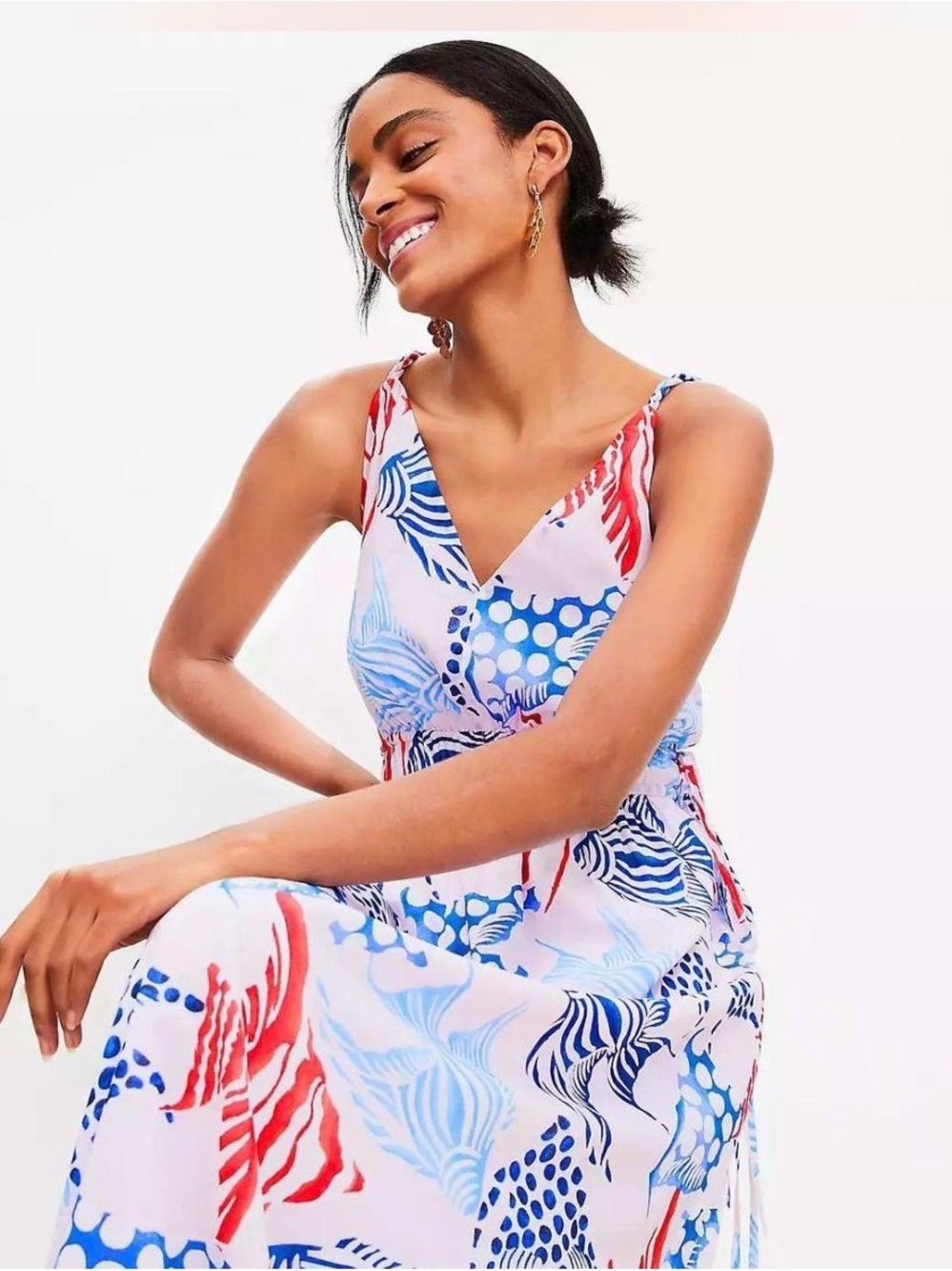 LOFT Fish Double Side Tie Maxi Dress,